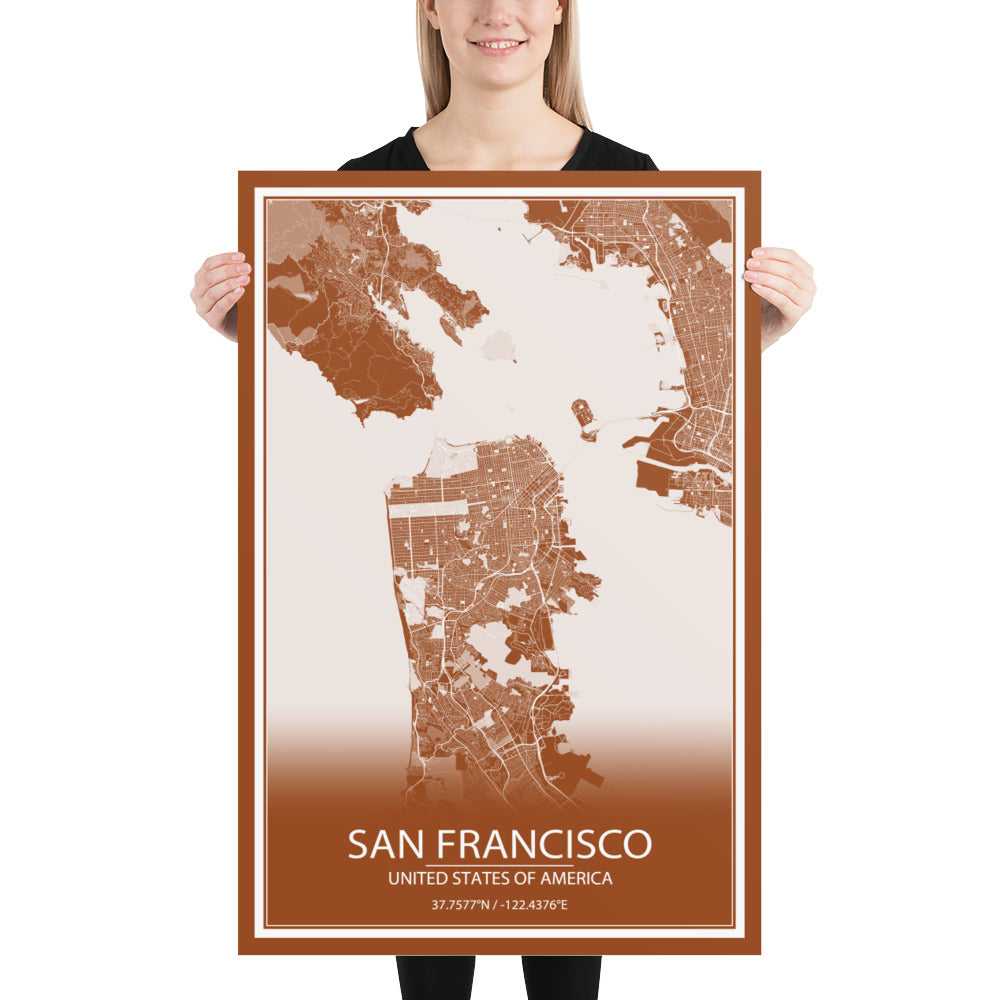 San Francisco Brown and White Paper Map
