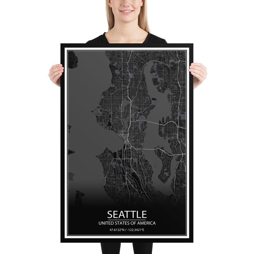 Seattle Black Paper Map