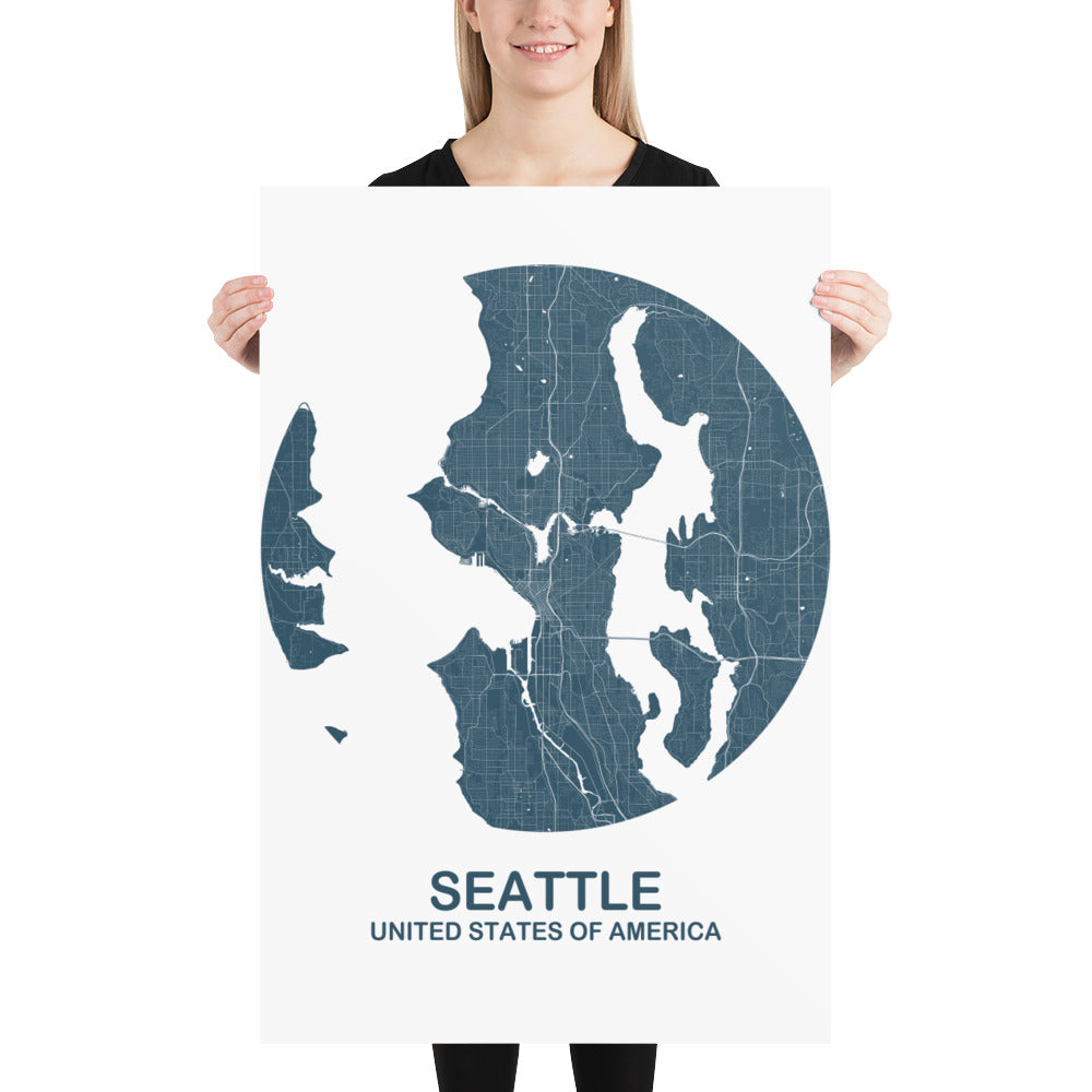 Seattle Circular Blue Paper Map
