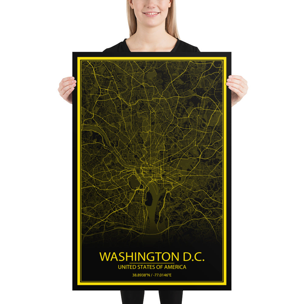 Washington, D.C. Black and Yellow Paper Map