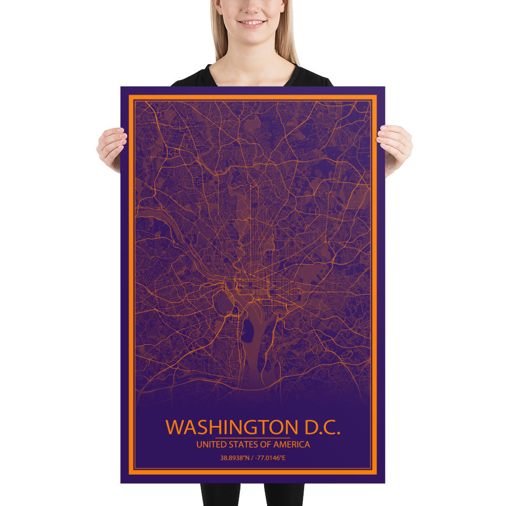 Washington, D.C. Purple and Orange Paper Map