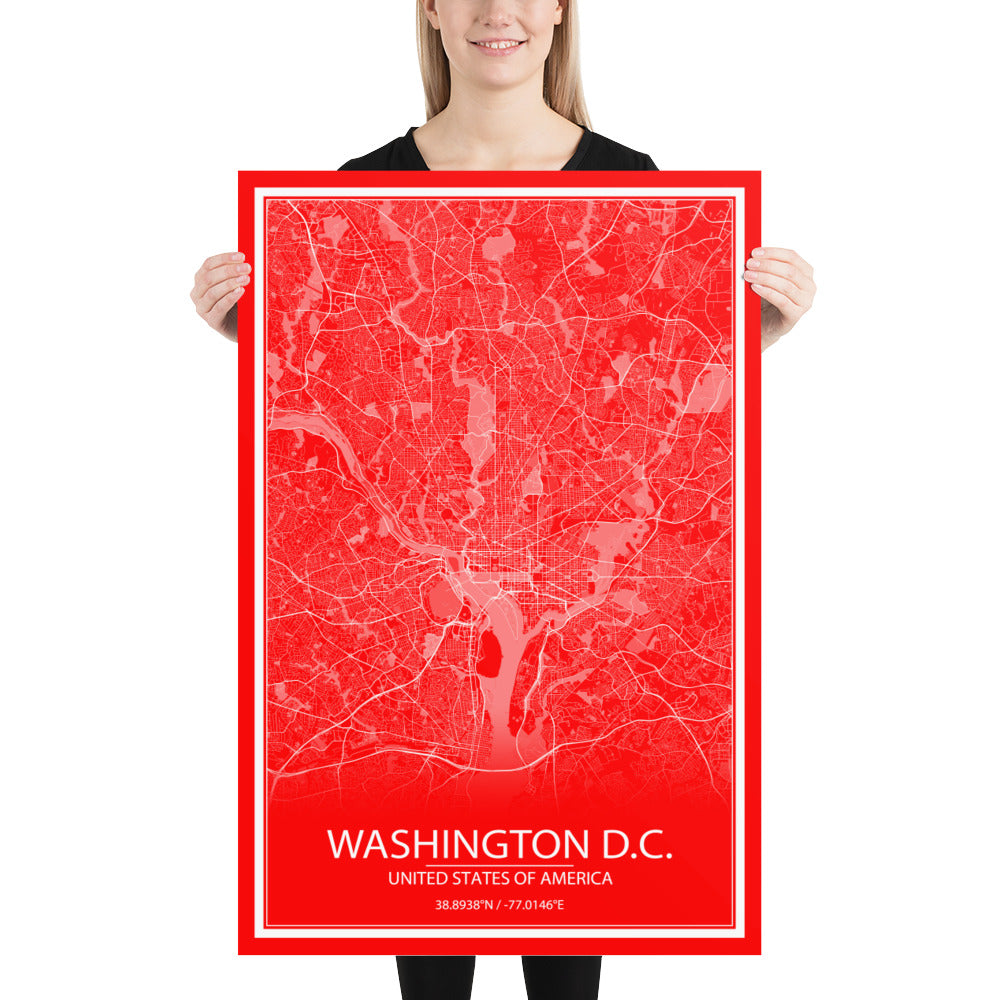 Washington, D.C. Red and White Paper Map