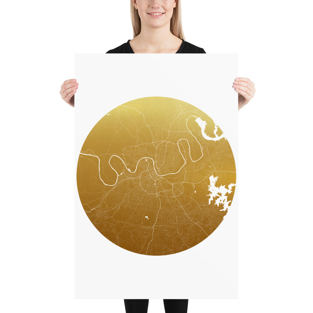 Nashville Gold on White Paper Map