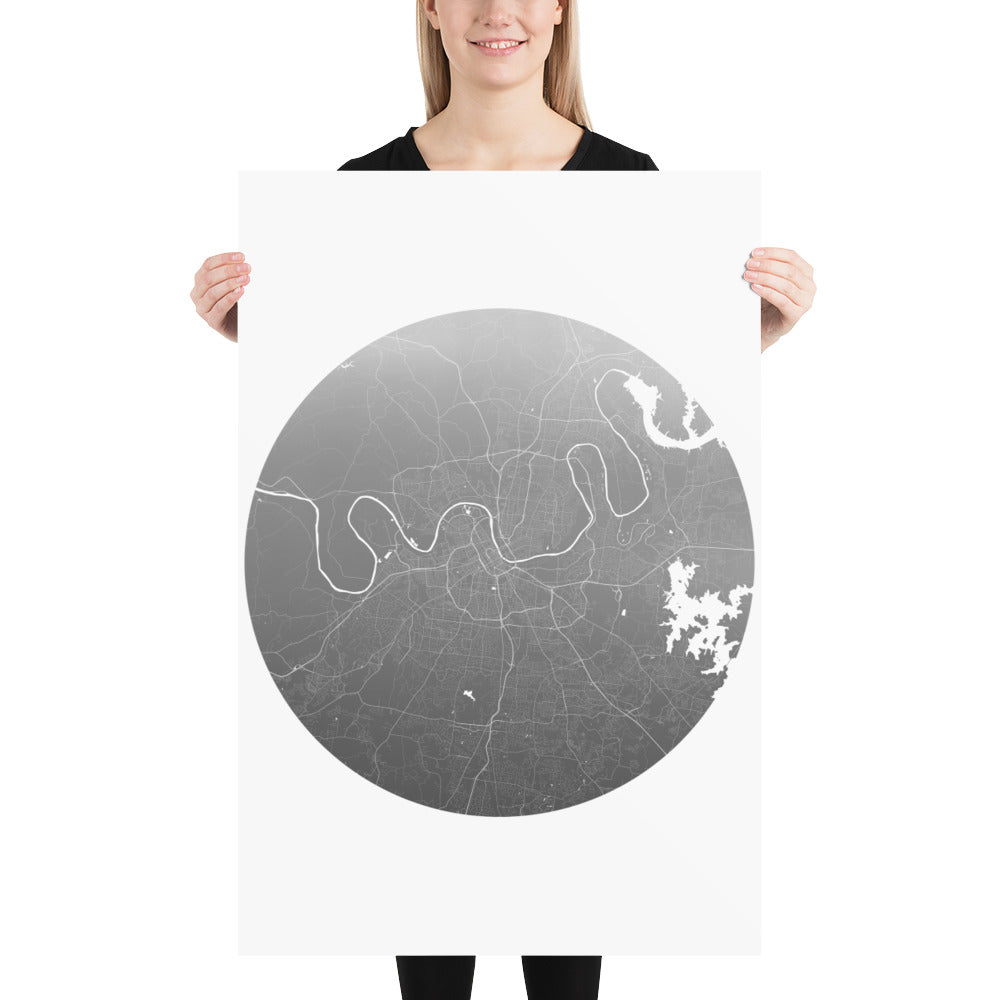 Nashville Silver on White Paper Map