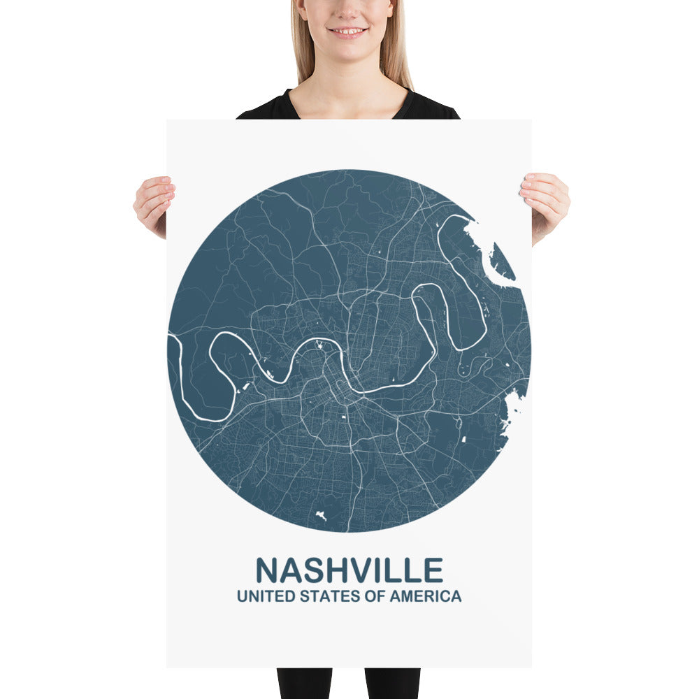 Nashville Circular Blue Paper Map