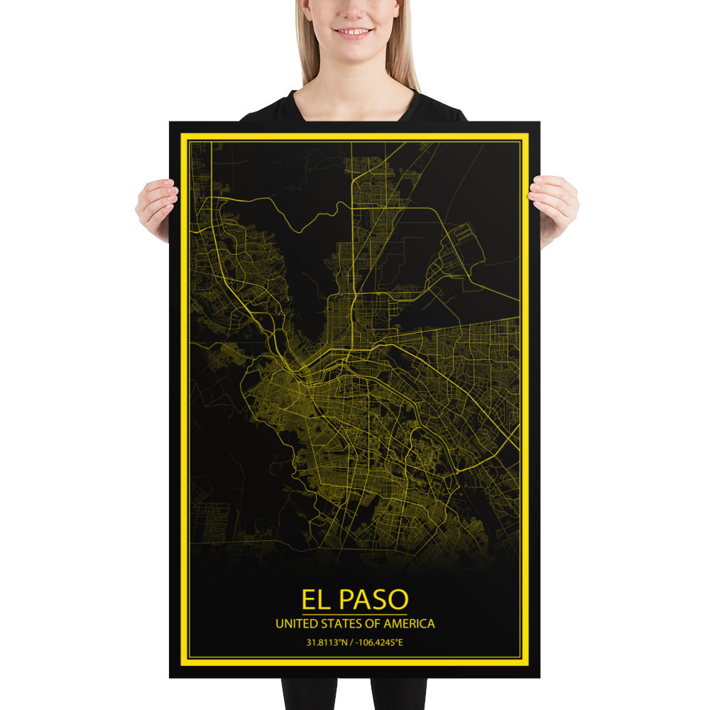 El Paso Black and Yellow Paper Map