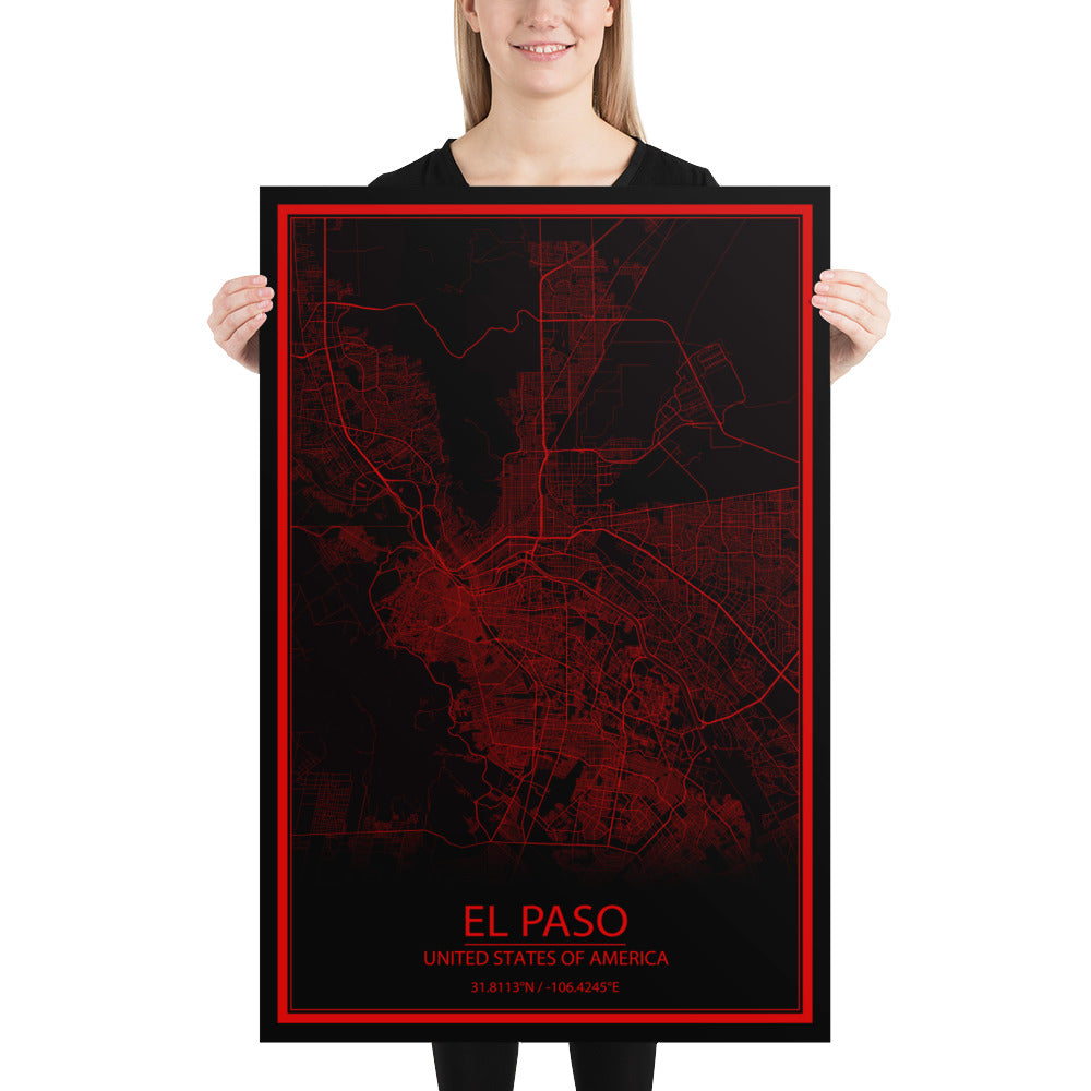 El Paso Black and Red Paper Map
