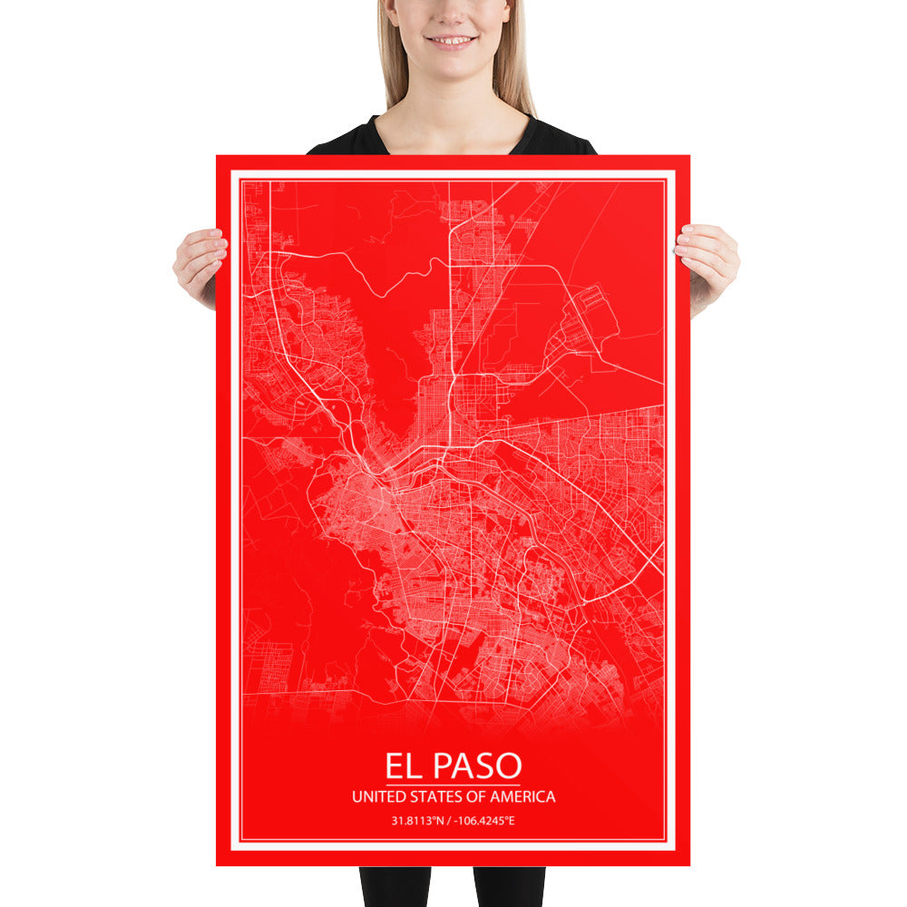 El Paso Purple and Red Paper Map