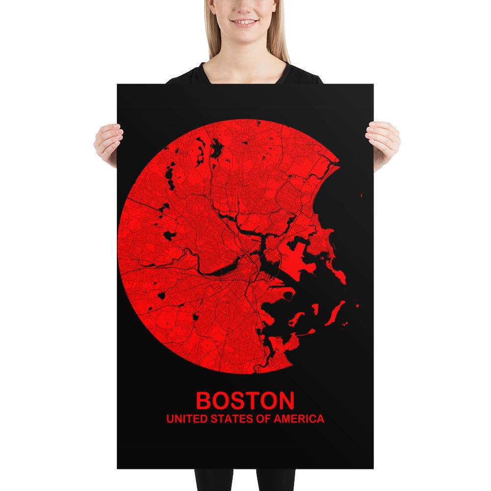 Boston Circular Red Paper Map