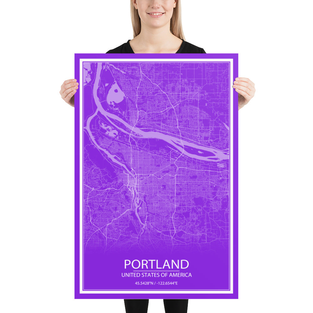 Portland Purple and White Paper Map