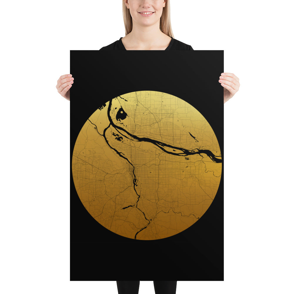 Portland Gold on Black Paper Map