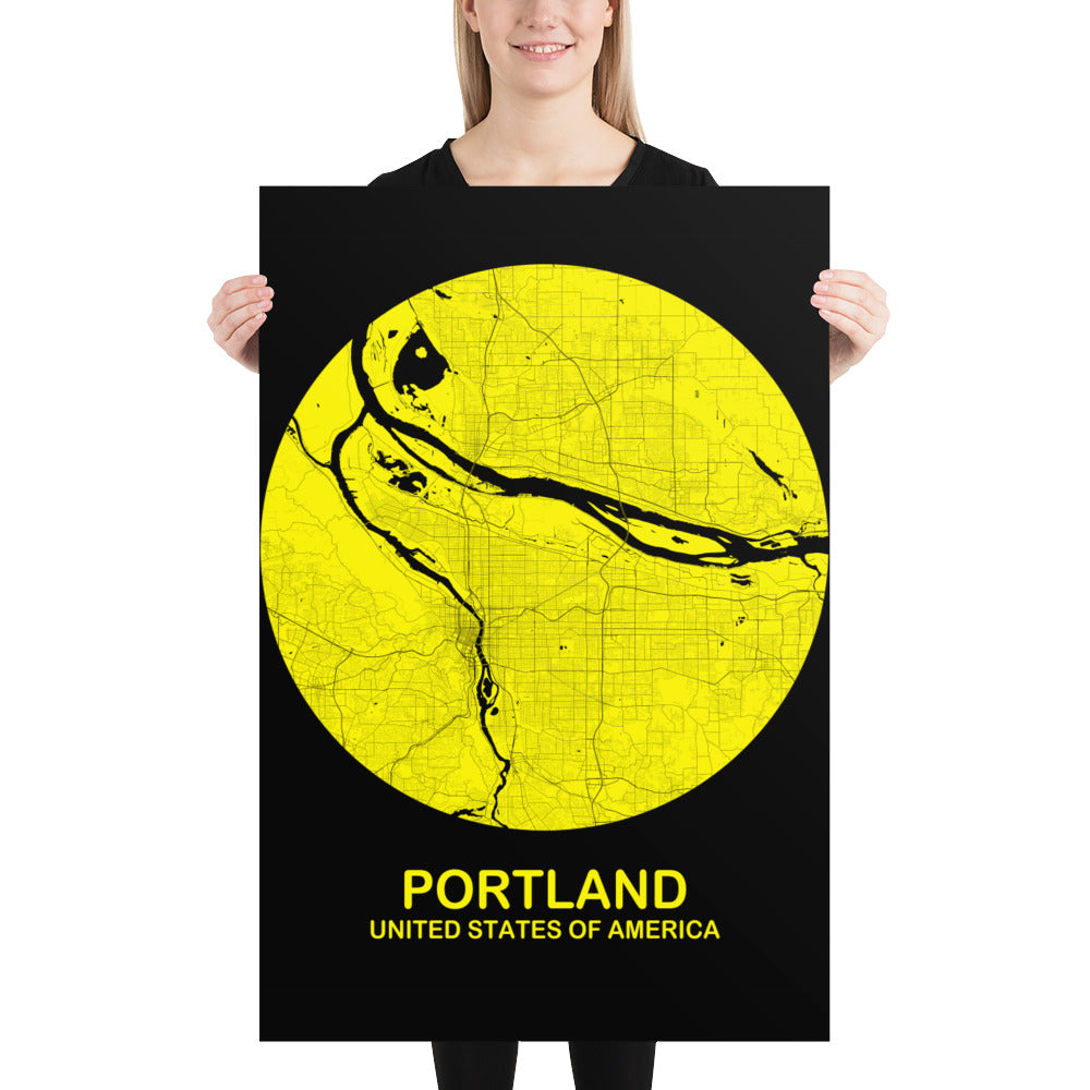 Portland Circular Yellow Paper Map