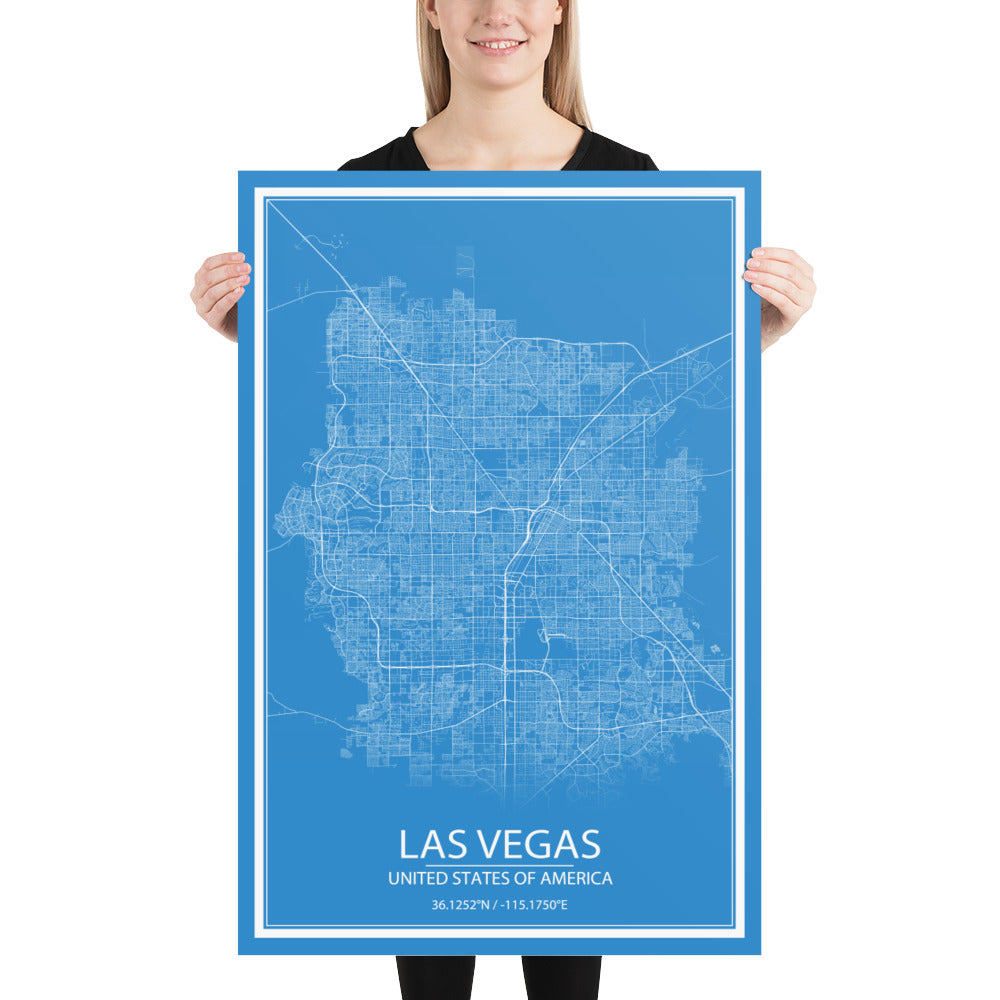 Las Vegas Blue and White Paper Map