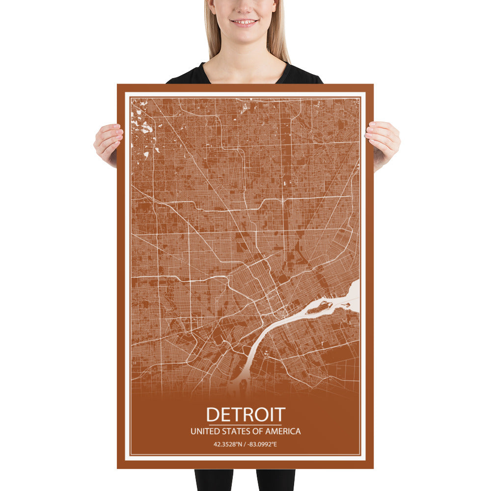 Detroit Brown and White Paper Map