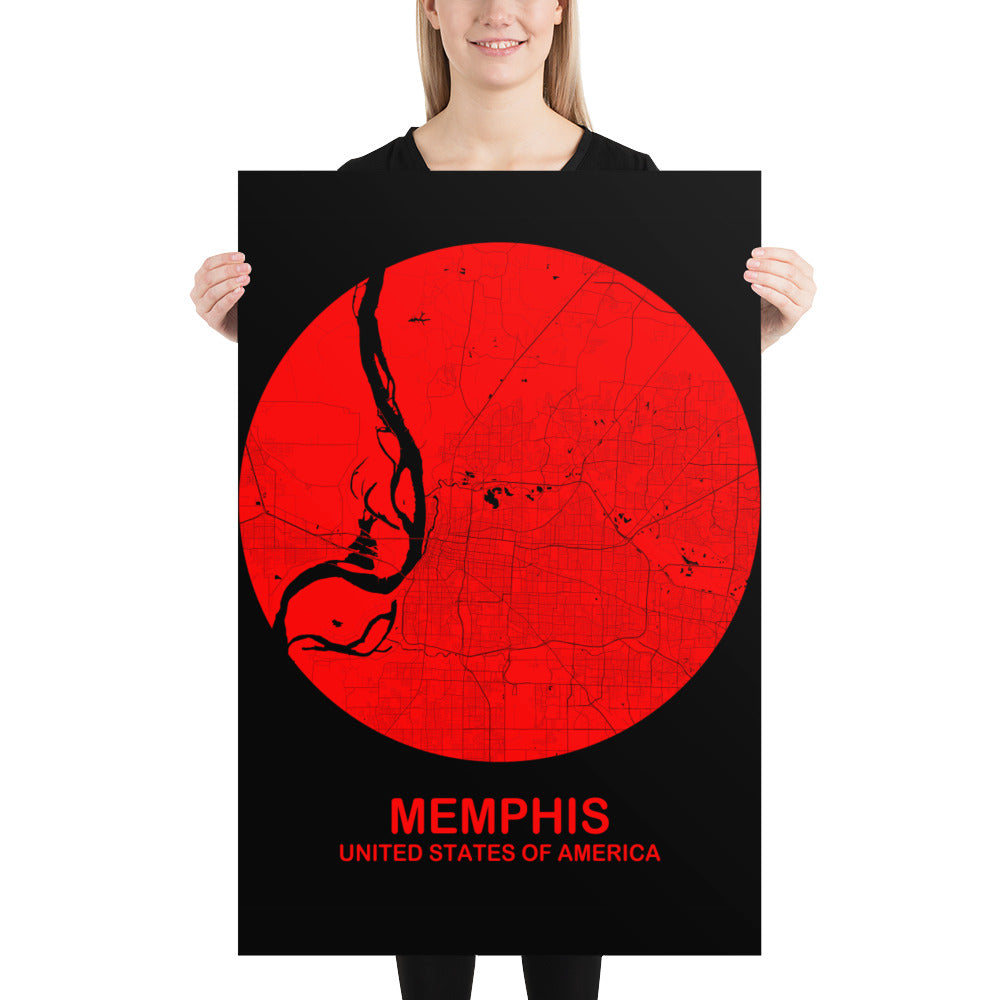 Memphis Circular Red Paper Map