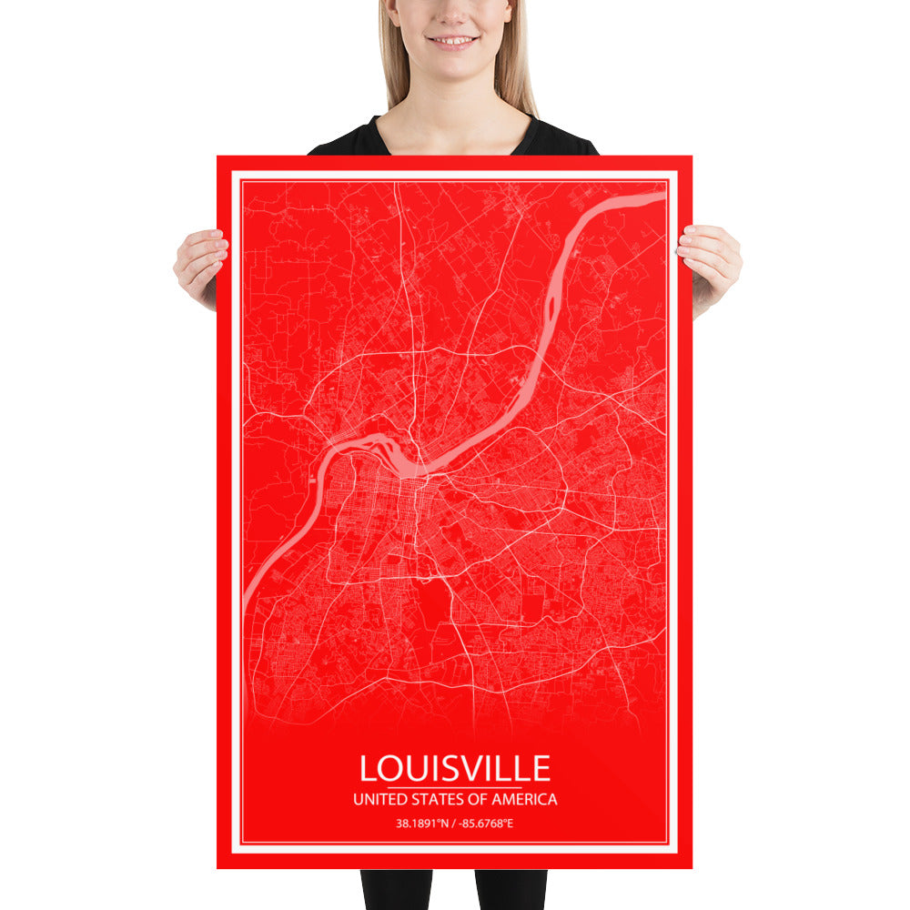 Louisville Red and White Paper Map