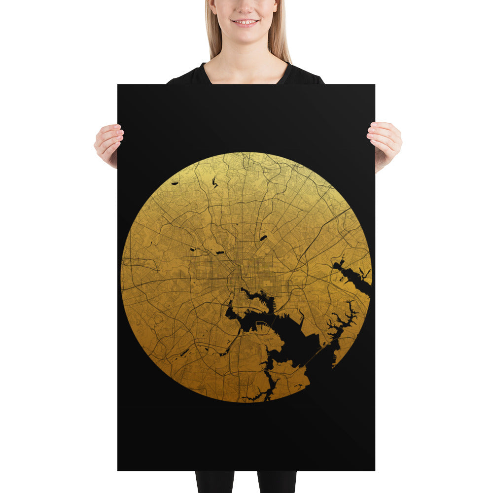Baltimore Gold on Black Paper Map