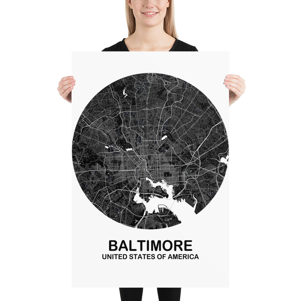 Baltimore Circular Black Paper Map