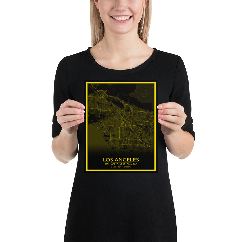 Los Angeles Black and Yellow Paper Map