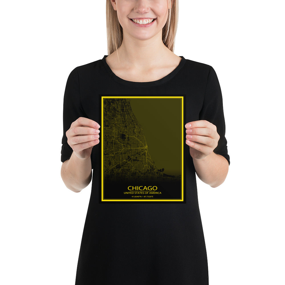 Chicago Black and Yellow Paper Map