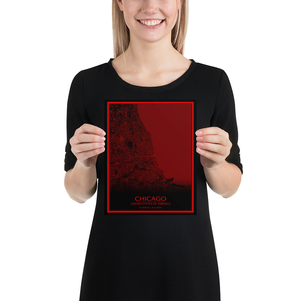 Chicago Black and Red Paper Map