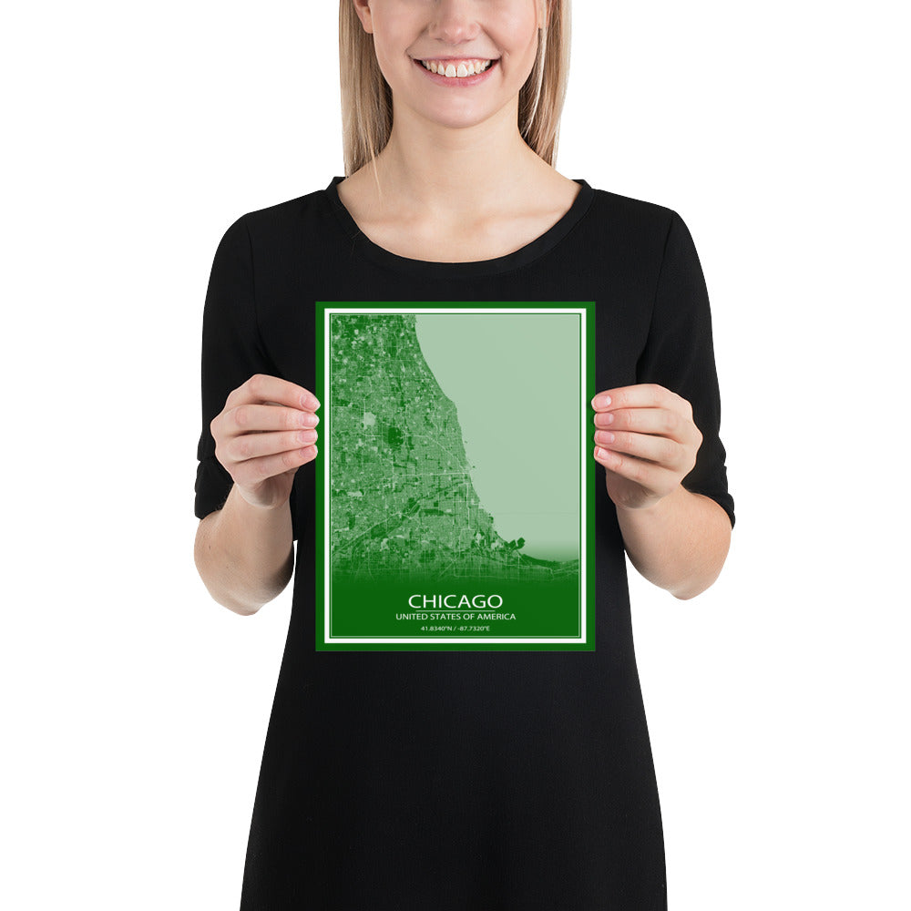 Chicago Green and White Paper Map