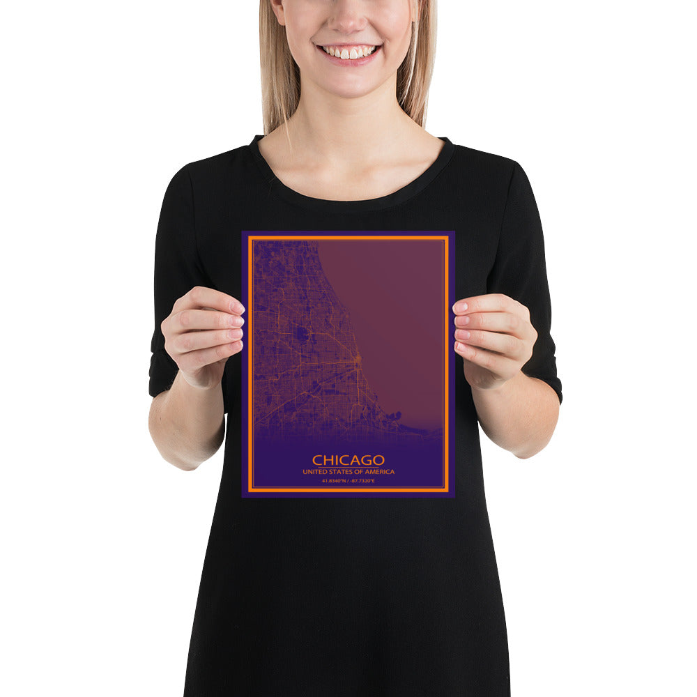 Chicago Purple and Orange Paper Map