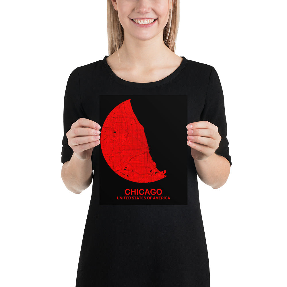 Chicago Circular Red Paper Map