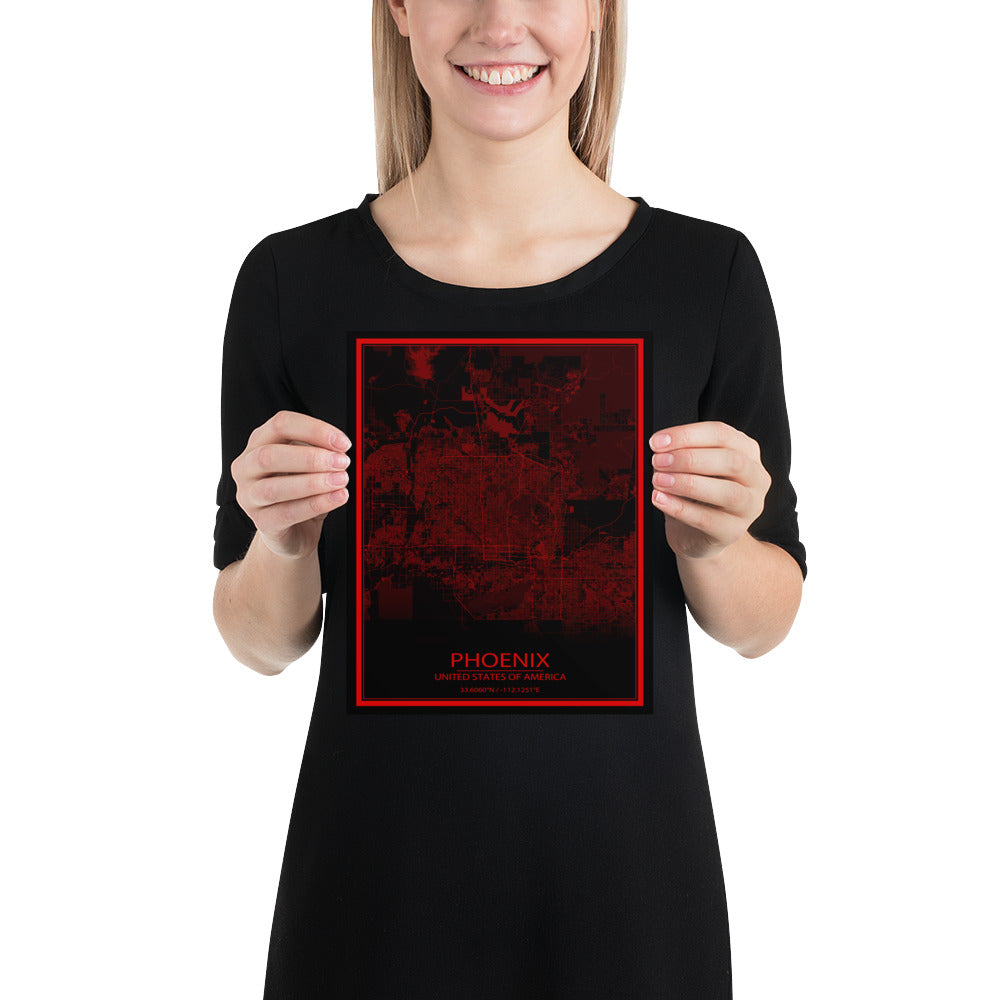 Phoenix Black and Red Paper Map