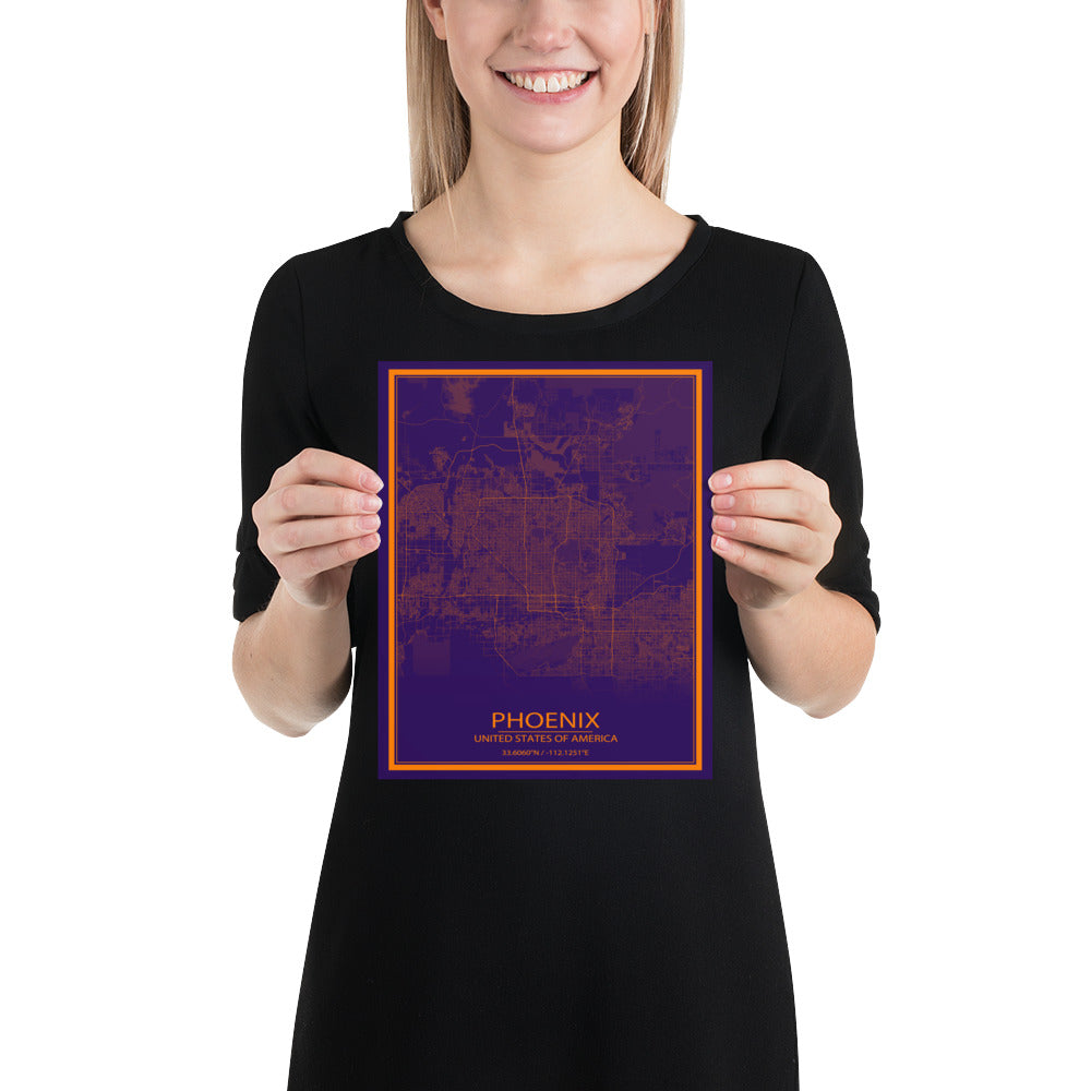 Phoenix Purple and Orange Paper Map