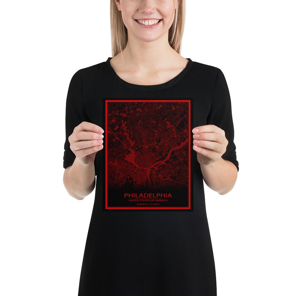 Philadelphia Black and Red Paper Map