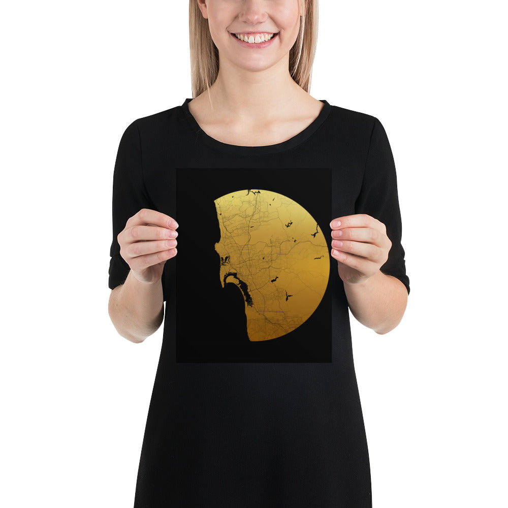 San Diego Gold on Black Paper Map