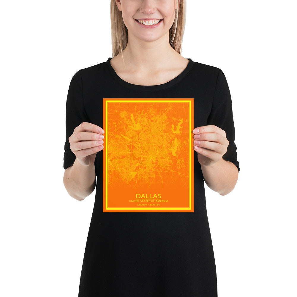 Dallas Orange and Yellow Paper Map