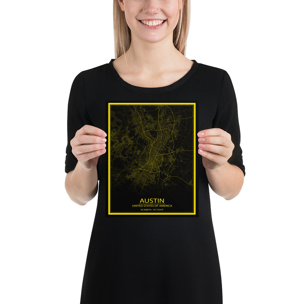 Austin Black and Yellow Paper Map