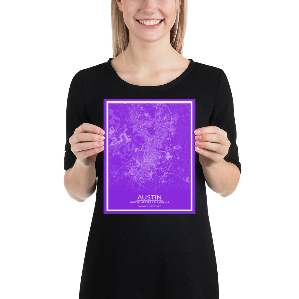 Austin Purple and White Paper Map