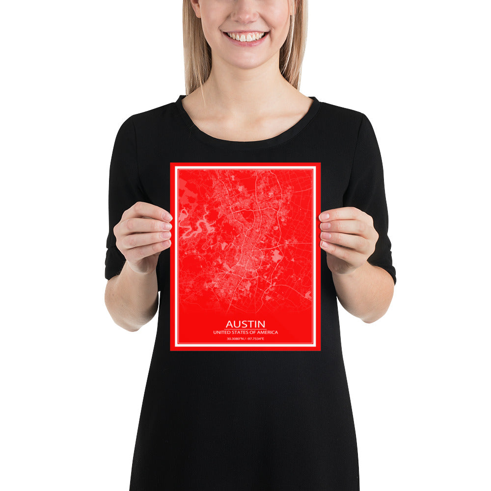 Austin Red and White Paper Map