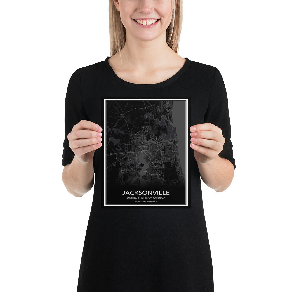Jacksonville Black Paper Map