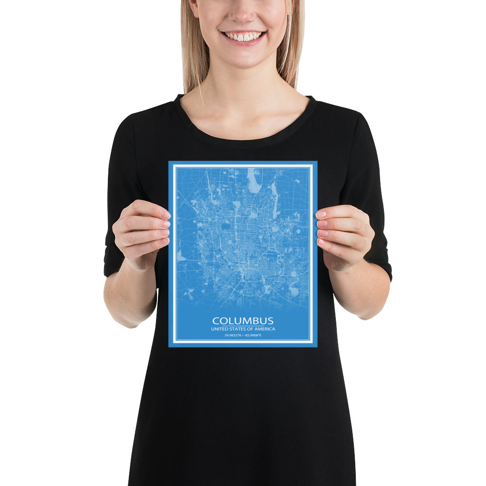 Columbus Blue and White Paper Map