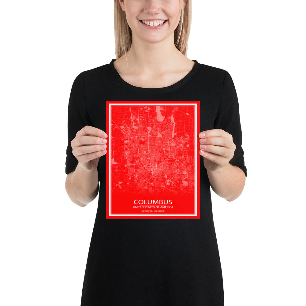 Columbus Red and White Paper Map