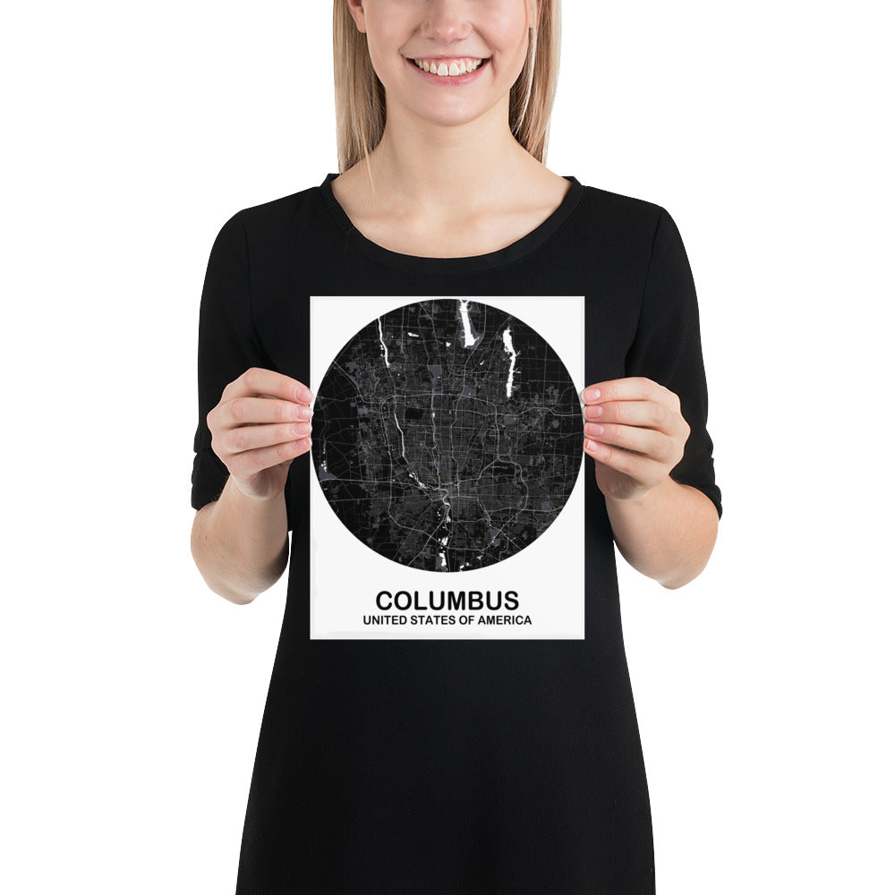 Columbus Circular Black Paper Map