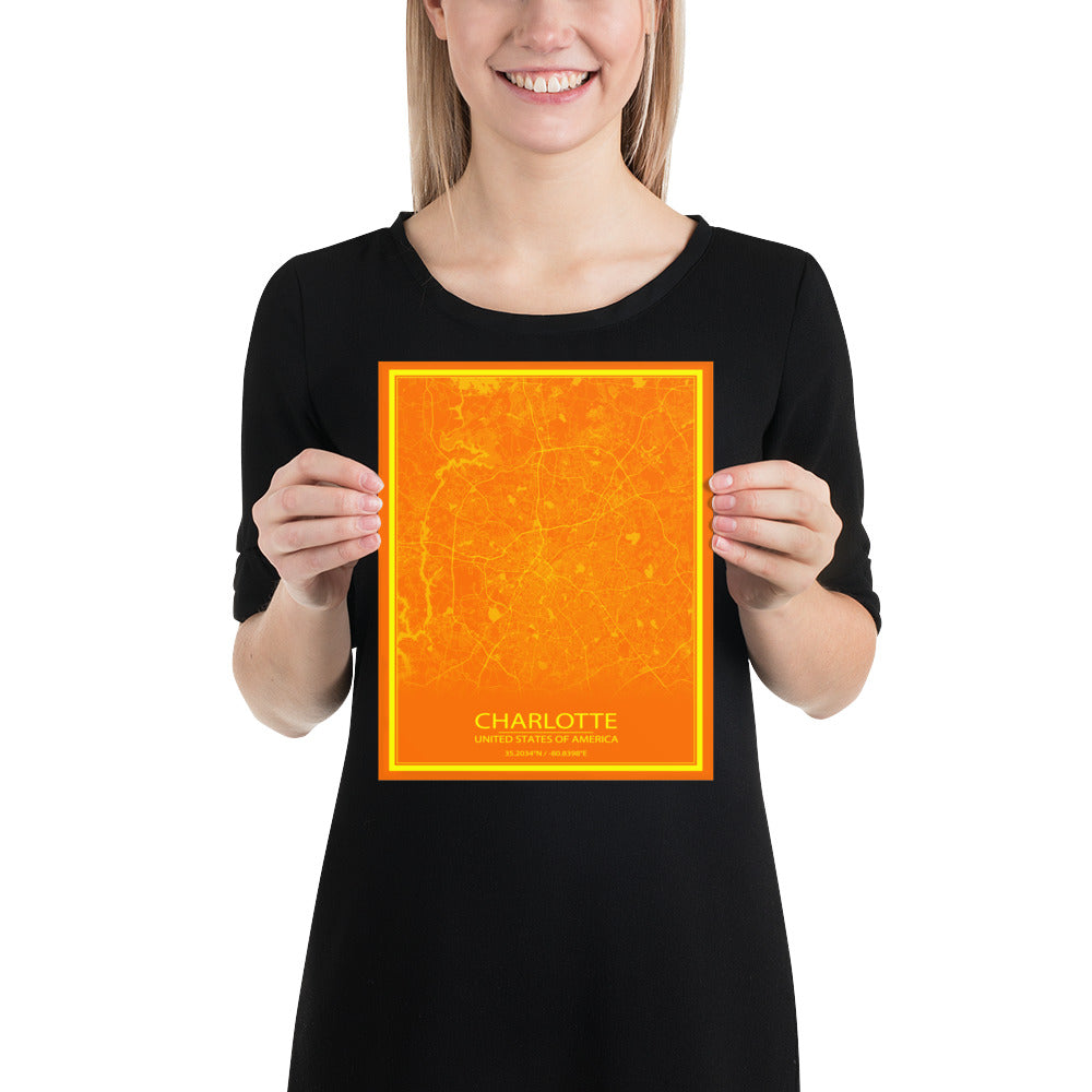 Charlotte Orange and Yellow Paper Map