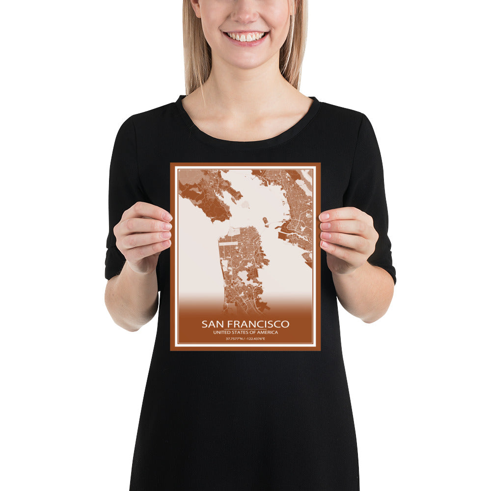 San Francisco Brown and White Paper Map