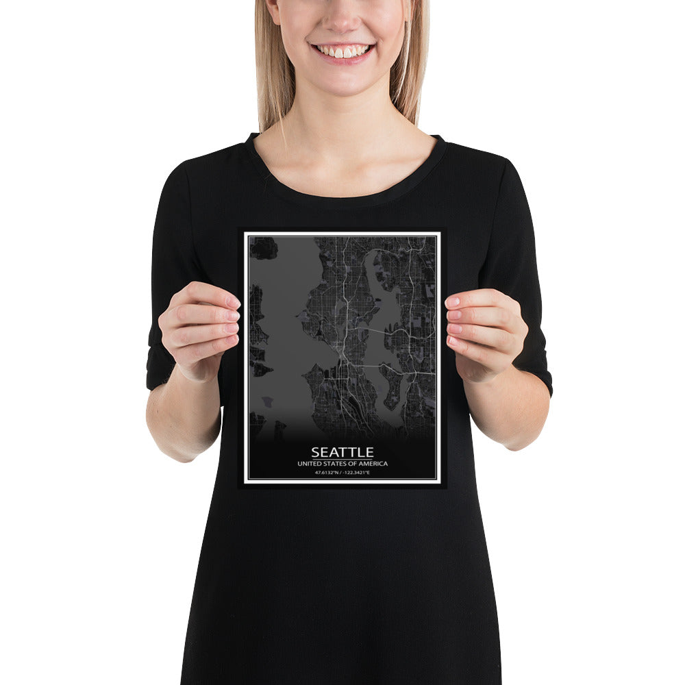 Seattle Black Paper Map