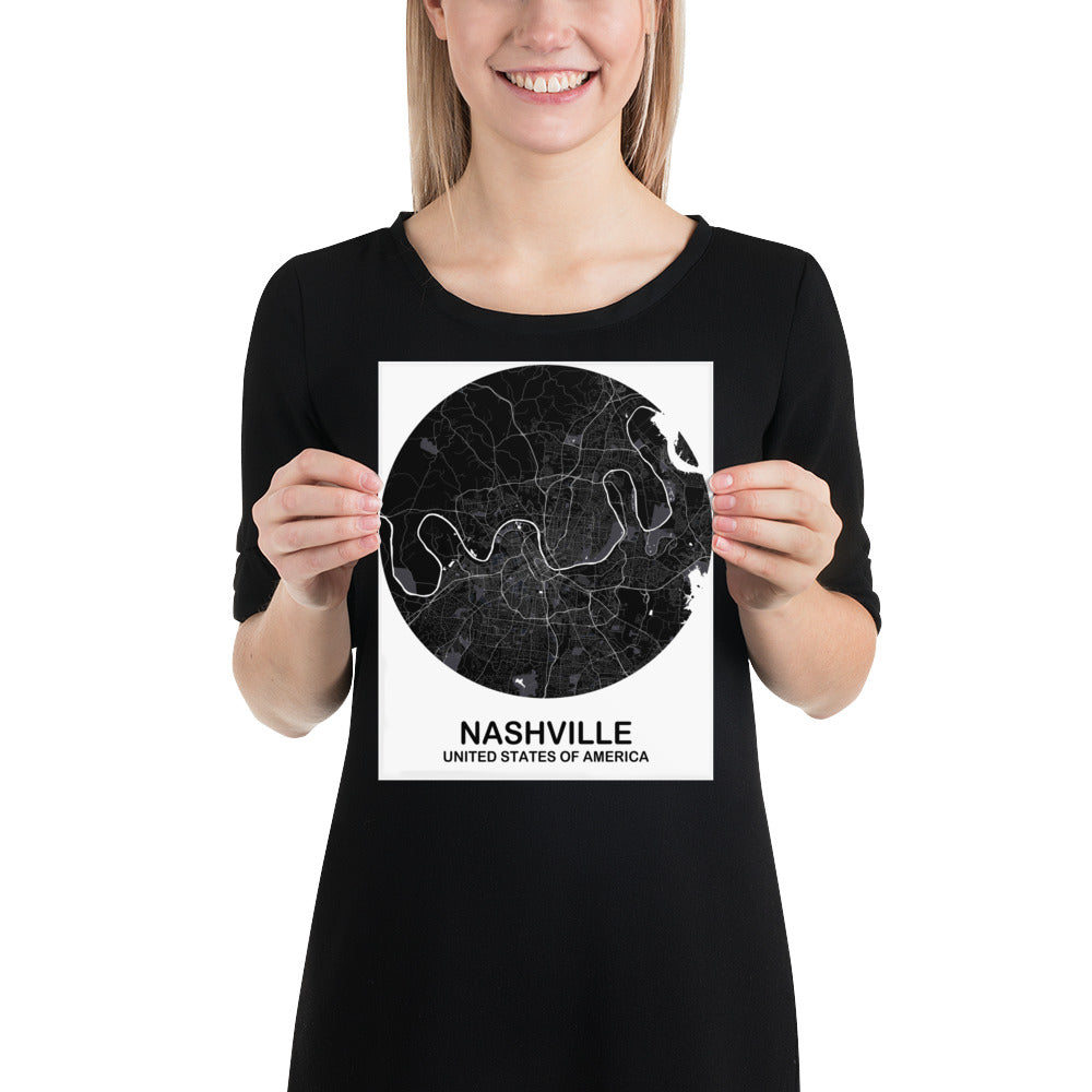 Nashville Circular Black Paper Map