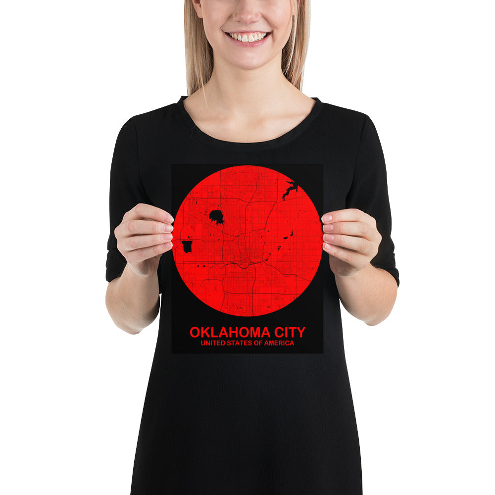 Oklahoma Circular Red on White Paper Map