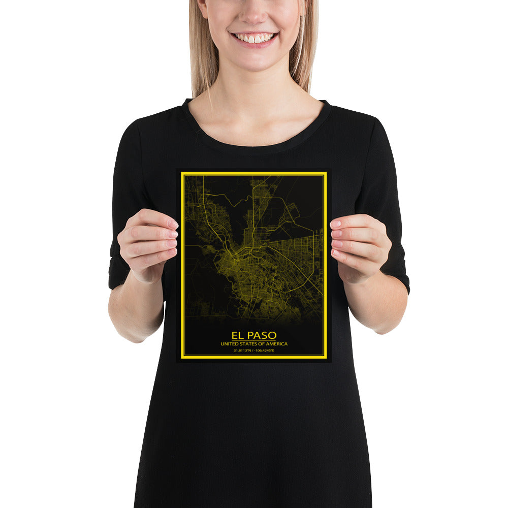 El Paso Black and Yellow Paper Map