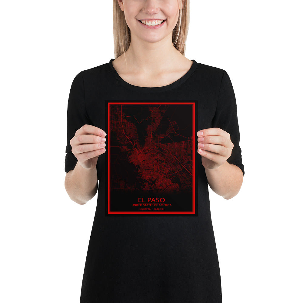 El Paso Black and Red Paper Map