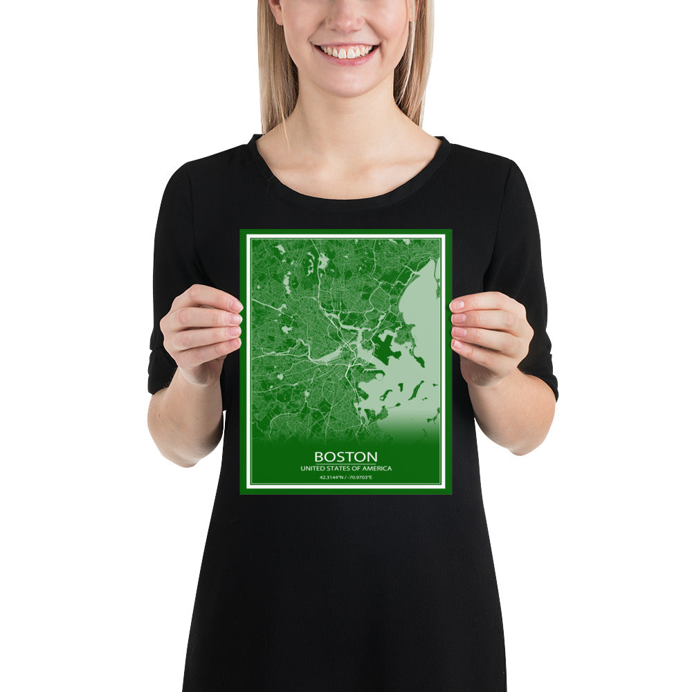 Boston Green and White Paper Map