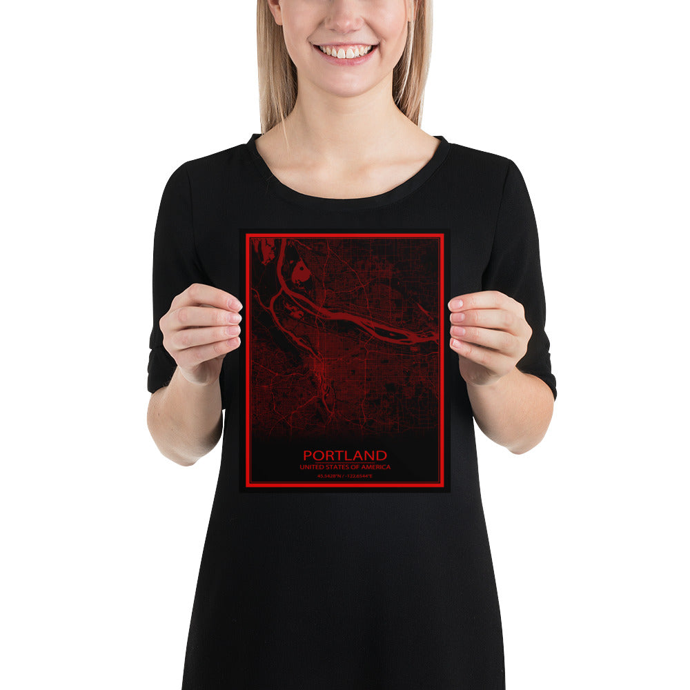 Portland Black and Red Paper Map