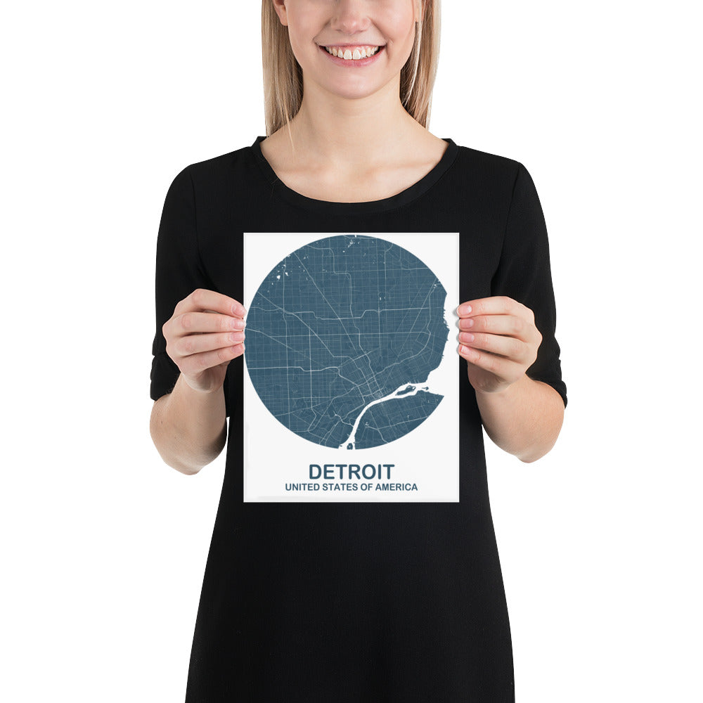 Detroit Circular Blue Paper Map